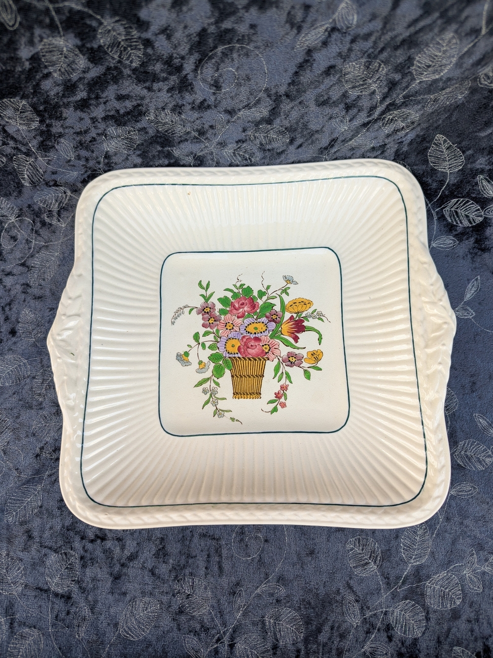 VTG Wedgwood Belmar Cake Plate Floral Square Handled Serving Platter Cottage